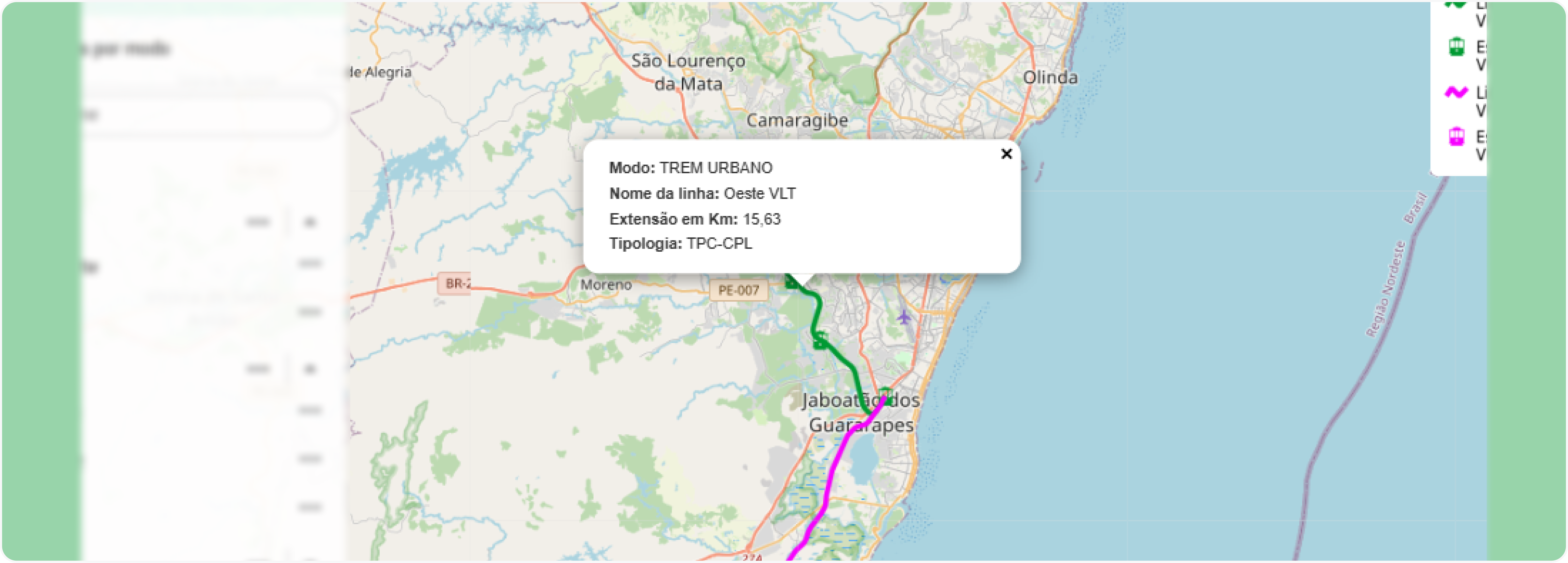 Popup com informações da camada selecionada no mapa