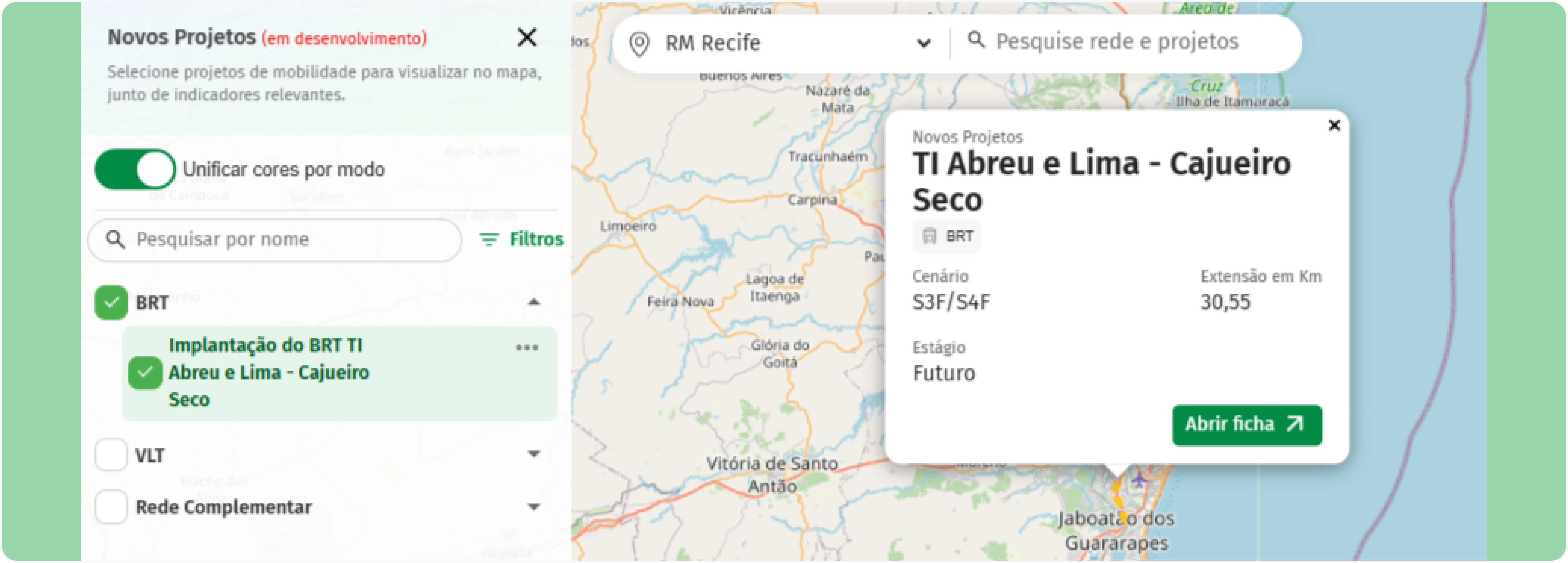Detalhes de projetos no Mapa